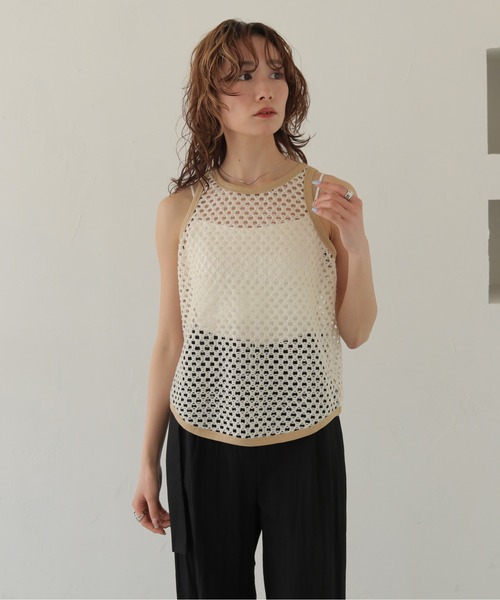 CLEIO（クレイオ）の「【CLEIO】メッシュアメリカンスリーブタンクトップ MESH AMERICAN SLEEVE TANK TOP（タンクトップ・レディース・ブラウン/ブルー/チャコールグレー/アイボリー・FREE）」の6枚目の写真