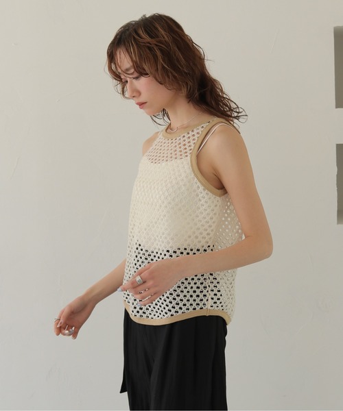 CLEIO（クレイオ）の「【CLEIO】メッシュアメリカンスリーブタンクトップ MESH AMERICAN SLEEVE TANK TOP（タンクトップ・レディース・ブラウン/ブルー/チャコールグレー/アイボリー・FREE）」の7枚目の写真