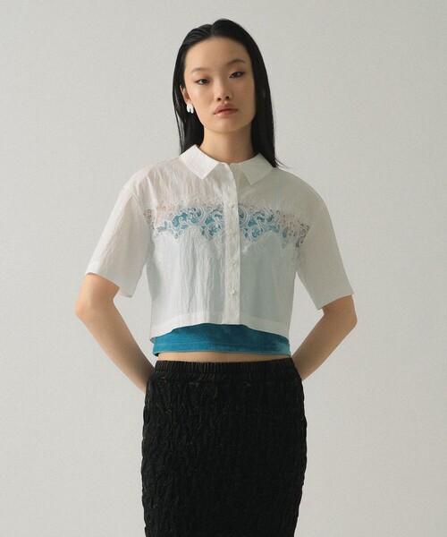 Ray BEAMS(レイビームス)の「カットワーク レース シャツ(シャツ/ブラウス・レディース・ホワイト/ブルー系その他2・ONE SIZE)」の1枚目の写真