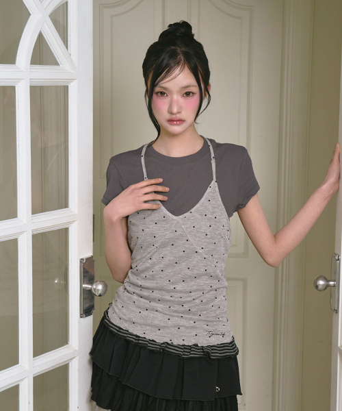THE GREEN LAB（ザグリーンラボ）の「ドットホルタートップレイヤード半袖セット[ライトグレー]（Tシャツ/カットソー・レディース・その他・FREE）」の3枚目の写真