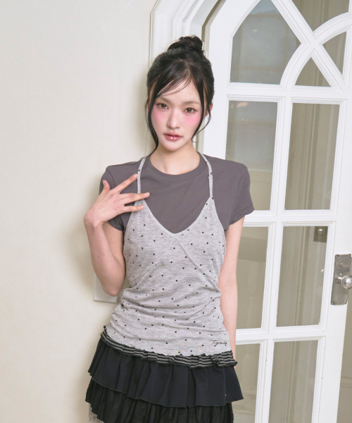 THE GREEN LAB（ザグリーンラボ）の「ドットホルタートップレイヤード半袖セット[ライトグレー]（Tシャツ/カットソー・レディース・その他・FREE）」の10枚目の写真