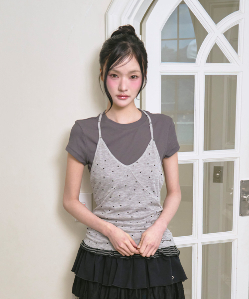 THE GREEN LAB（ザグリーンラボ）の「ドットホルタートップレイヤード半袖セット[ライトグレー]（Tシャツ/カットソー・レディース・その他・FREE）」の11枚目の写真