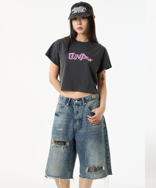 UNKNOWN PLANET(アンノウンプラネット)の「レオパードパッチディスデニムハーフパンツブルー(その他パンツ・レディース・その他・SMALL/MEDIUM)」の8枚目の写真