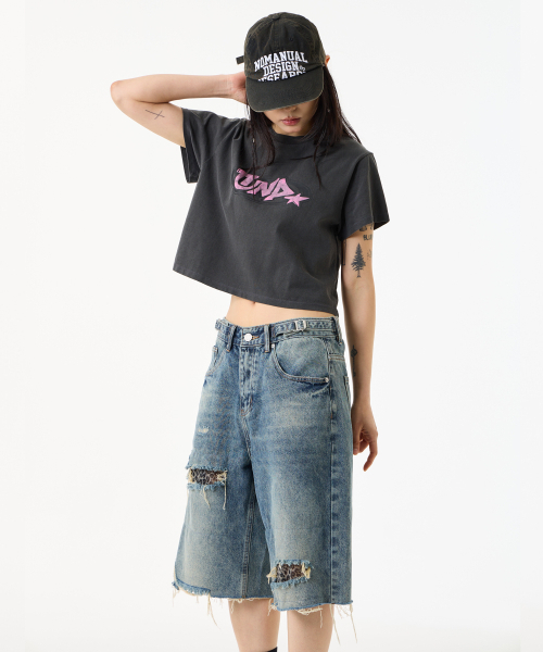 UNKNOWN PLANET(アンノウンプラネット)の「レオパードパッチディスデニムハーフパンツブルー(その他パンツ・レディース・その他・SMALL/MEDIUM)」の9枚目の写真