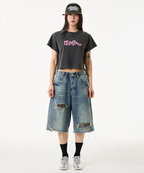 UNKNOWN PLANET(アンノウンプラネット)の「レオパードパッチディスデニムハーフパンツブルー(その他パンツ・レディース・その他・SMALL/MEDIUM)」の11枚目の写真