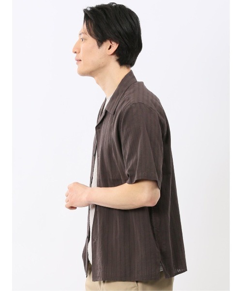 TAKA-Q(タカキュー)の「【綿100% 軽量 開襟】タカキュー カラミ ドビー オープンカラー 半袖 シャツ(シャツ/ブラウス・メンズ・ブラウン/アイボリー・MEDIUM/X-LARGE/LARGE)」の13枚目の写真