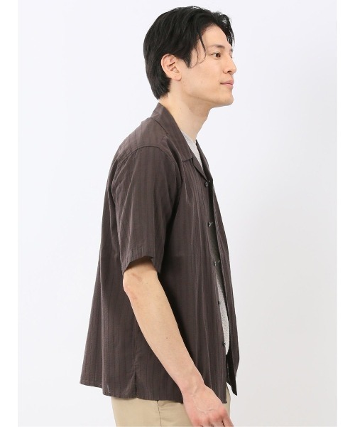 TAKA-Q(タカキュー)の「【綿100% 軽量 開襟】タカキュー カラミ ドビー オープンカラー 半袖 シャツ(シャツ/ブラウス・メンズ・ブラウン/アイボリー・MEDIUM/X-LARGE/LARGE)」の11枚目の写真