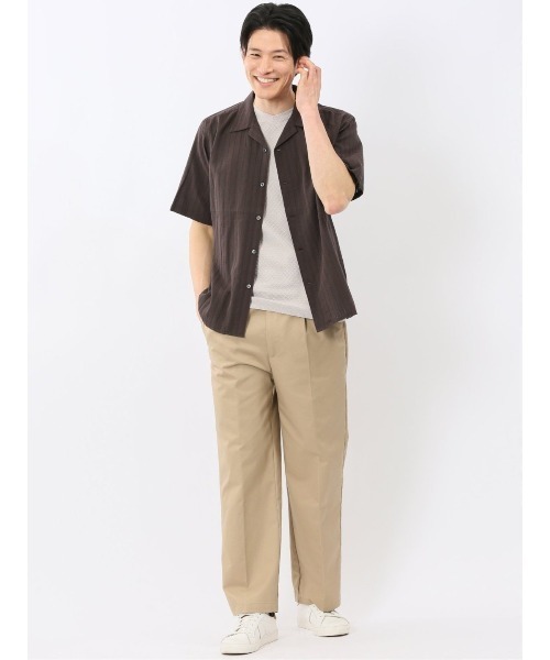 TAKA-Q(タカキュー)の「【綿100% 軽量 開襟】タカキュー カラミ ドビー オープンカラー 半袖 シャツ(シャツ/ブラウス・メンズ・ブラウン/アイボリー・MEDIUM/X-LARGE/LARGE)」の10枚目の写真