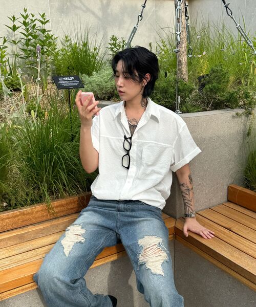 P.IN.O（ピインオ）の「シアーテクスチャーハーフシャツ - ホワイト（シャツ/ブラウス・メンズ・その他・MEDIUM/LARGE/X-LARGE）」の6枚目の写真
