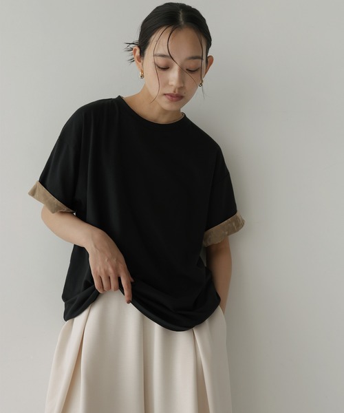 hellam(へラム)の「ベロアスリーブロールアップTシャツ(Tシャツ/カットソー・レディース・ホワイト/ブラック/ブラウン・FREE)」の7枚目の写真