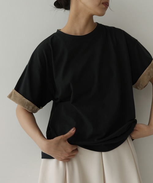 hellam(へラム)の「ベロアスリーブロールアップTシャツ(Tシャツ/カットソー・レディース・ホワイト/ブラック/ブラウン・FREE)」の9枚目の写真
