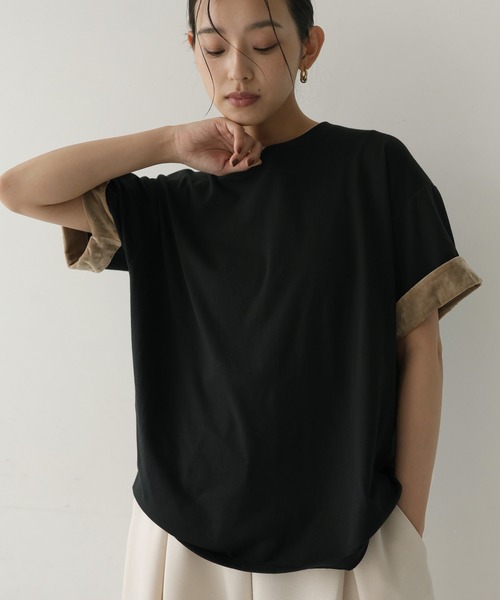hellam(へラム)の「ベロアスリーブロールアップTシャツ(Tシャツ/カットソー・レディース・ホワイト/ブラック/ブラウン・FREE)」の12枚目の写真