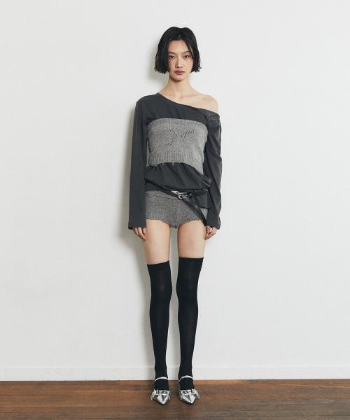 HALF DEVIL US(ハーフデビルアス)の「ロングスリーブショルダーアウトTシャツ_チャコール(Tシャツ/カットソー・レディース・その他・FREE)」の7枚目の写真