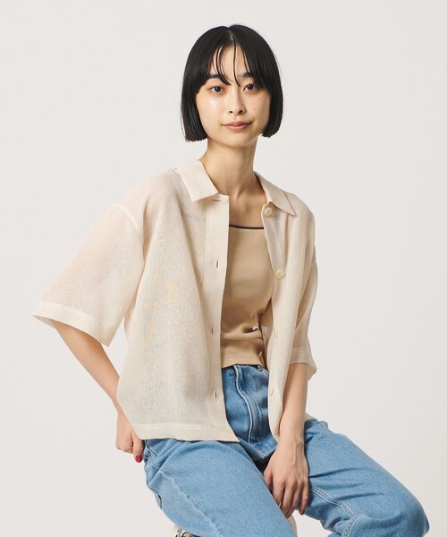 BEAUTY&YOUTH UNITED ARROWS（ビューティーアンドユースユナイテッドアローズ）の「ポリエステル メッシュ ショートスリーブシャツ（シャツ/ブラウス・レディース・ライム/ブラック/オフホワイト・FREE）」の7枚目の写真