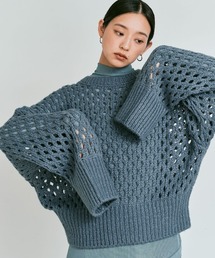 【W:Huku】メッシュ編み ルーズ ショート ニット / Mesh Knit Loose Short Sweater