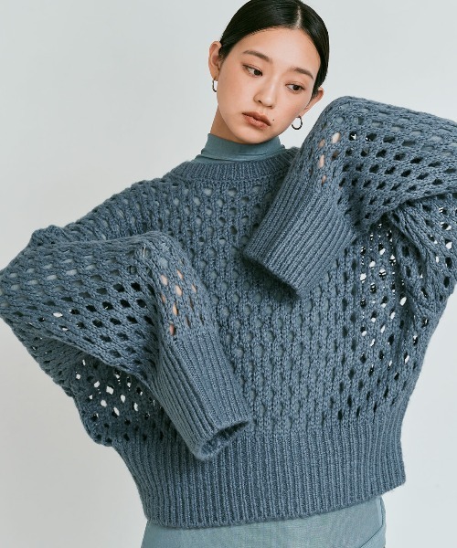 W:Huku（フーク）の「【W:Huku】メッシュ編み ルーズ ショート ニット / Mesh Knit Loose Short Sweater（ニット/セーター・レディース・ピンク系その他/ライトグレー/チャコール/ブルー系その他・FREE）」の2枚目の写真