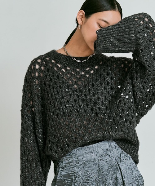W:Huku（フーク）の「【W:Huku】メッシュ編み ルーズ ショート ニット / Mesh Knit Loose Short Sweater（ニット/セーター・レディース・ピンク系その他/ライトグレー/チャコール/ブルー系その他・FREE）」の3枚目の写真