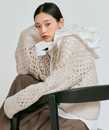 【W:Huku】メッシュ編み ルーズ ショート ニット / Mesh Knit Loose Short Sweater