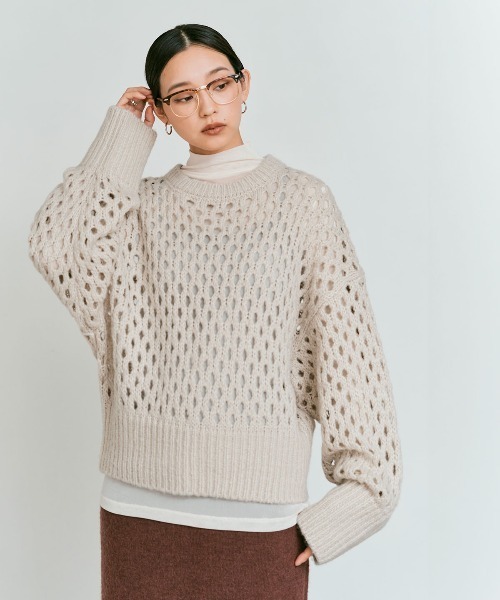 W:Huku（フーク）の「【W:Huku】メッシュ編み ルーズ ショート ニット / Mesh Knit Loose Short Sweater（ニット/セーター・レディース・ピンク系その他/ライトグレー/チャコール/ブルー系その他・FREE）」の5枚目の写真