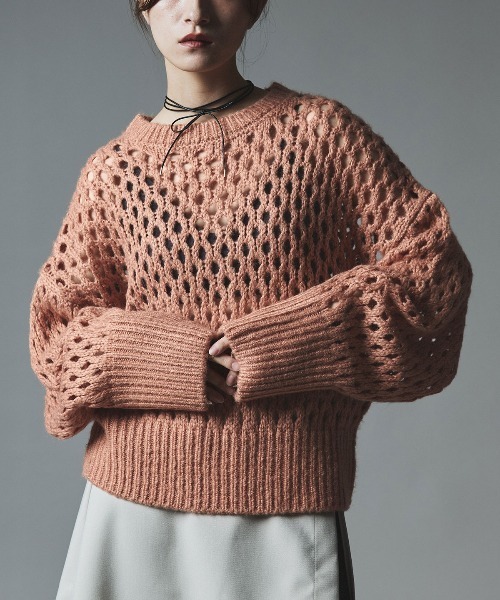 W:Huku（フーク）の「【W:Huku】メッシュ編み ルーズ ショート ニット / Mesh Knit Loose Short Sweater（ニット/セーター・レディース・ピンク系その他/ライトグレー/チャコール/ブルー系その他・FREE）」の6枚目の写真