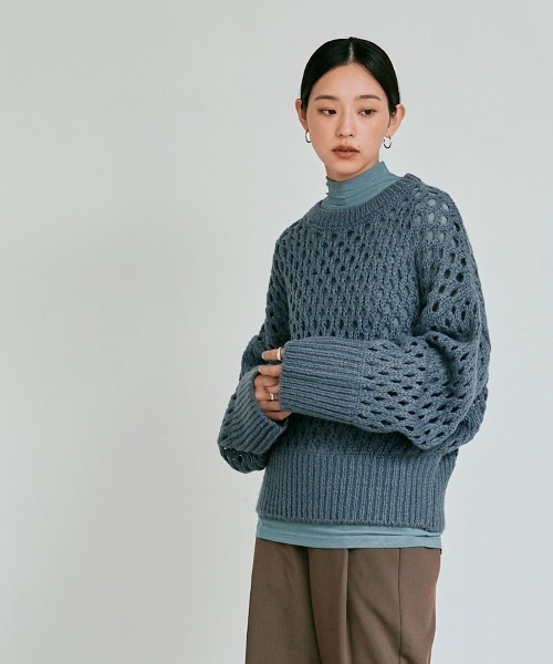 W:Huku（フーク）の「【W:Huku】メッシュ編み ルーズ ショート ニット / Mesh Knit Loose Short Sweater（ニット/セーター・レディース・ピンク系その他/ライトグレー/チャコール/ブルー系その他・FREE）」の7枚目の写真