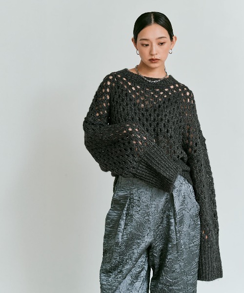 W:Huku（フーク）の「【W:Huku】メッシュ編み ルーズ ショート ニット / Mesh Knit Loose Short Sweater（ニット/セーター・レディース・ピンク系その他/ライトグレー/チャコール/ブルー系その他・FREE）」の8枚目の写真