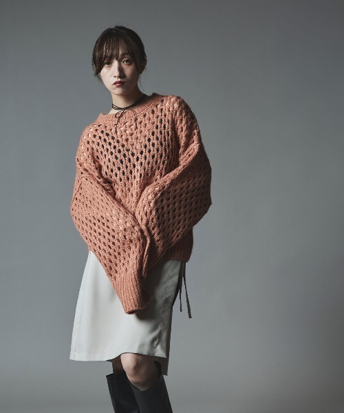 W:Huku（フーク）の「【W:Huku】メッシュ編み ルーズ ショート ニット / Mesh Knit Loose Short Sweater（ニット/セーター・レディース・ピンク系その他/ライトグレー/チャコール/ブルー系その他・FREE）」の11枚目の写真