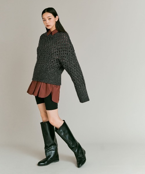 W:Huku（フーク）の「【W:Huku】メッシュ編み ルーズ ショート ニット / Mesh Knit Loose Short Sweater（ニット/セーター・レディース・ピンク系その他/ライトグレー/チャコール/ブルー系その他・FREE）」の13枚目の写真