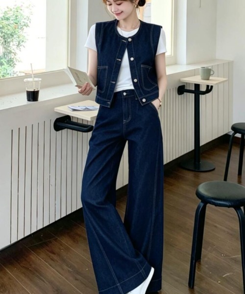 semplice(センプリチェ)の「デニムセットアップ(セットアップ・レディース・ブルー・M/L/S)」の1枚目の写真