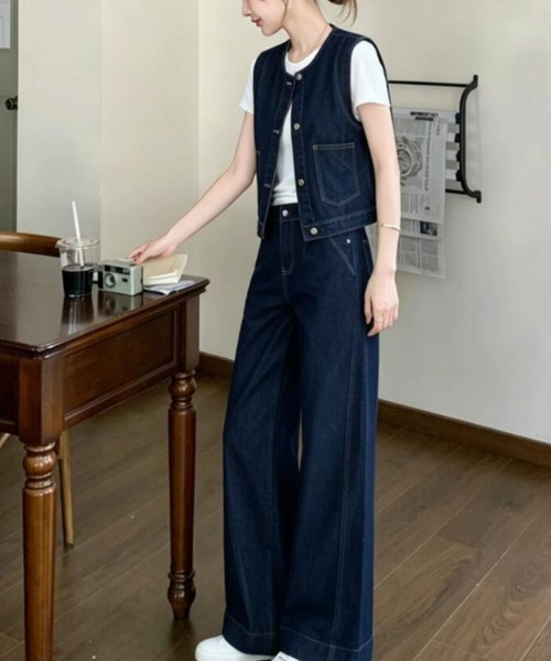 semplice(センプリチェ)の「デニムセットアップ(セットアップ・レディース・ブルー・M/L/S)」の6枚目の写真