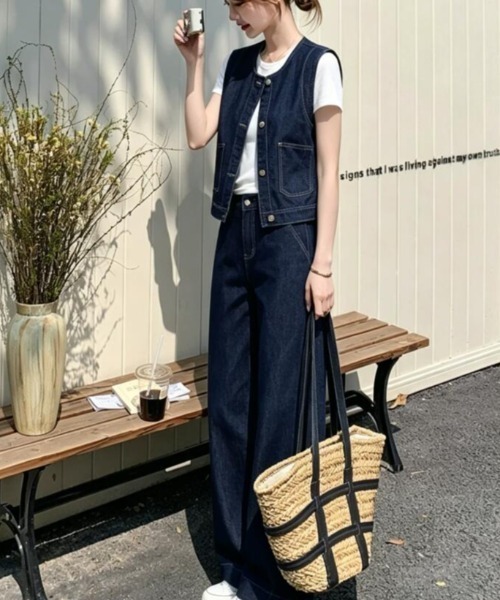 semplice(センプリチェ)の「デニムセットアップ(セットアップ・レディース・ブルー・M/L/S)」の4枚目の写真