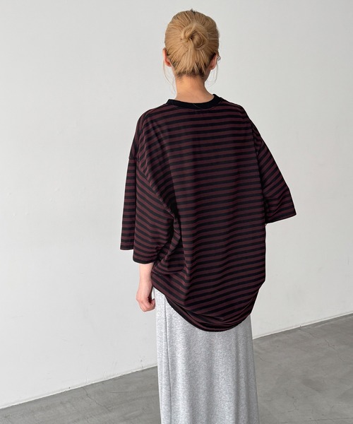 CANAL JEAN（キャナルジーン）の「choice_cnl　ボーダーリンガーTシャツ（Tシャツ/カットソー・レディース・ネイビー/ブラウン・ONE SIZE）」の7枚目の写真