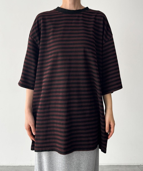 CANAL JEAN（キャナルジーン）の「choice_cnl　ボーダーリンガーTシャツ（Tシャツ/カットソー・レディース・ネイビー/ブラウン・ONE SIZE）」の14枚目の写真