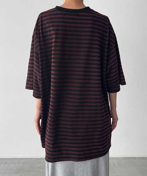 CANAL JEAN（キャナルジーン）の「choice_cnl　ボーダーリンガーTシャツ（Tシャツ/カットソー・レディース・ネイビー/ブラウン・ONE SIZE）」の16枚目の写真