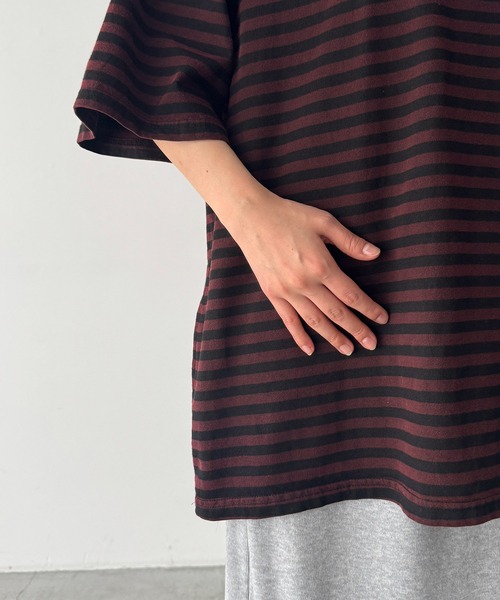 CANAL JEAN（キャナルジーン）の「choice_cnl　ボーダーリンガーTシャツ（Tシャツ/カットソー・レディース・ネイビー/ブラウン・ONE SIZE）」の18枚目の写真