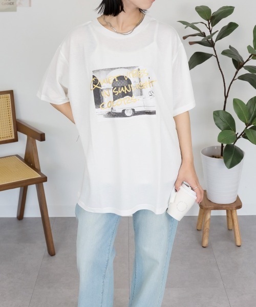 RCD(アールシーディー)の「接触冷感 箔×ヴィンテージカーフォトプリント カノコ Tシャツ(Tシャツ/カットソー・レディース・ホワイト×ゴールド/ブラック×シルバー・M)」の1枚目の写真
