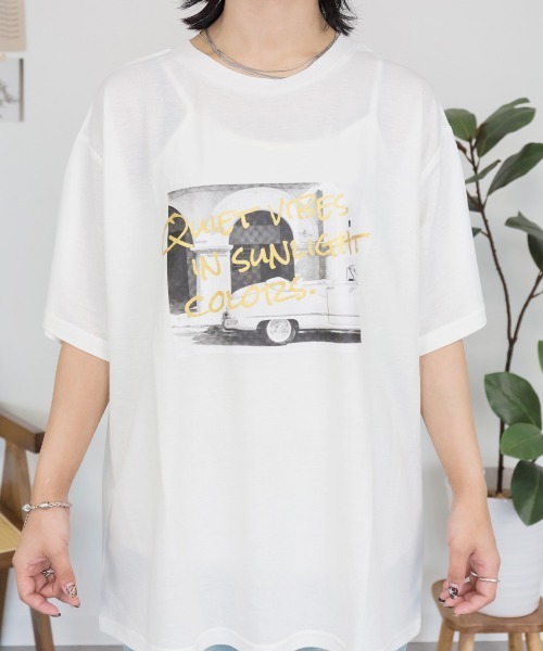 RCD(アールシーディー)の「接触冷感 箔×ヴィンテージカーフォトプリント カノコ Tシャツ(Tシャツ/カットソー・レディース・ホワイト×ゴールド/ブラック×シルバー・M)」の7枚目の写真