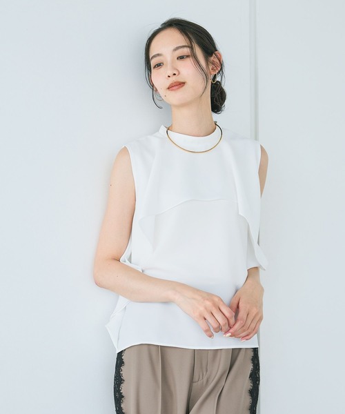 Andemiu(アンデミュウ)の「フリルケープブラウスノースリーブ/1043841(シャツ/ブラウス・レディース・キャメル/オフホワイト/ピンク系その他/ブルー・FREE)」の8枚目の写真