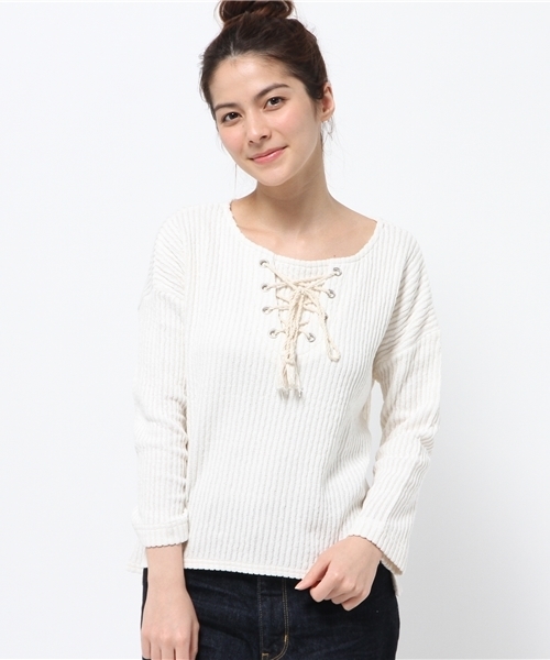 LIVI it(リヴィ イット)の「【LIVI it】前身ローププルオーバー(Tシャツ/カットソー・レディース・ブラック/ホワイト/グレー・FREE)」の1枚目の写真