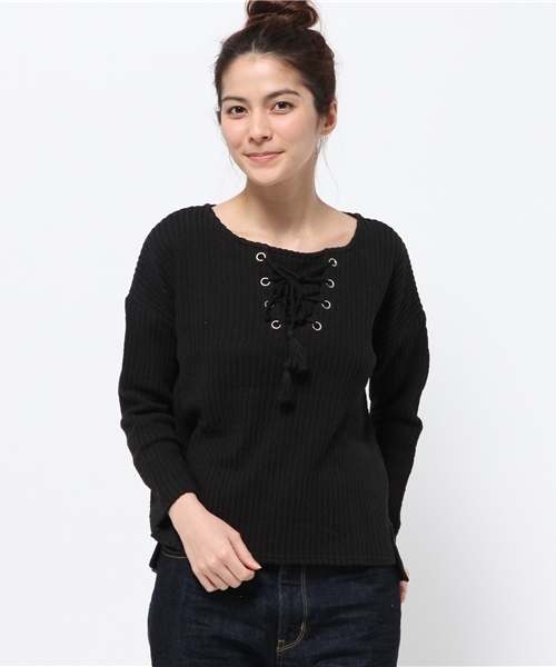 LIVI it(リヴィ イット)の「【LIVI it】前身ローププルオーバー(Tシャツ/カットソー・レディース・ブラック/ホワイト/グレー・FREE)」の2枚目の写真