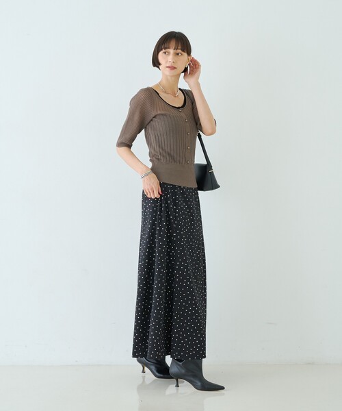 Rouge vif(ルージュヴィフ)の「シアーリブ半袖ニットプルオーバー/カーディンガン風(ニット/セーター・レディース・ネイビー/オフホワイト/グレー・フリー)」の6枚目の写真