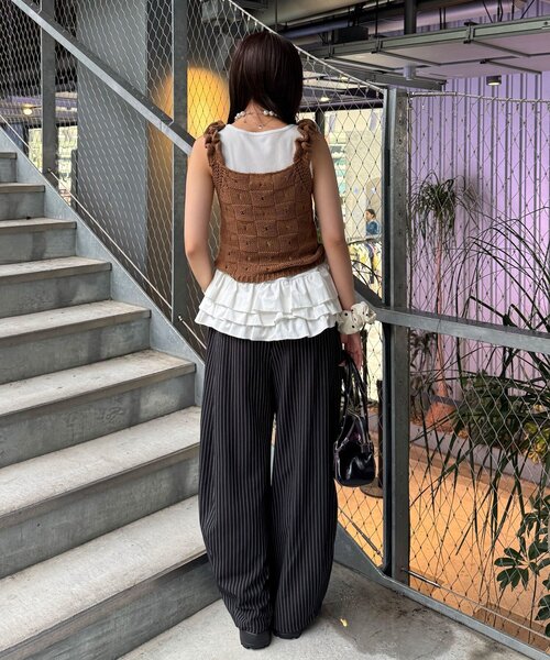 CIAOPANIC(チャオパニック)の「肩フリルニットビスチェ(キャミソール・レディース・ブラウン/サックスブルー/パープル・ONE SIZE)」の11枚目の写真