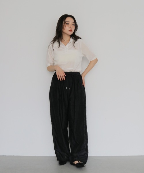 cheriella(シェリエラ)の「【cheriella】シアーベロアポロトップス SHEER VELOUR POLO TOP(Tシャツ/カットソー・レディース・ブラウン/グレー/オフホワイト/ブラック・FREE)」の10枚目の写真