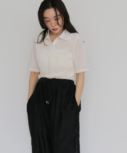 cheriella(シェリエラ)の「【cheriella】シアーベロアポロトップス SHEER VELOUR POLO TOP(Tシャツ/カットソー・レディース・ブラウン/グレー/オフホワイト/ブラック・FREE)」の9枚目の写真