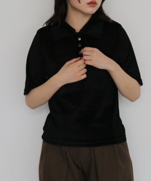 cheriella(シェリエラ)の「【cheriella】シアーベロアポロトップス SHEER VELOUR POLO TOP(Tシャツ/カットソー・レディース・ブラウン/グレー/オフホワイト/ブラック・FREE)」の15枚目の写真