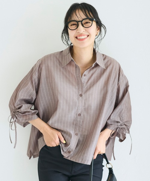 coca(coca)(コカ)の「シアー袖シャーリングシャツ(シャツ/ブラウス・レディース・ホワイト/ブラウン・L/M/S)」の1枚目の写真