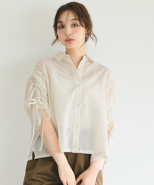 coca(coca)(コカ)の「シアー袖シャーリングシャツ(シャツ/ブラウス・レディース・ホワイト/ブラウン・L/M/S)」の4枚目の写真