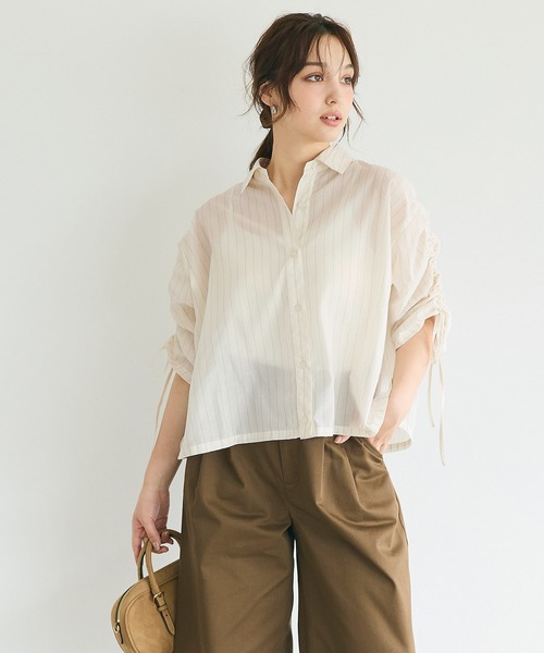 coca(coca)(コカ)の「シアー袖シャーリングシャツ(シャツ/ブラウス・レディース・ホワイト/ブラウン・L/M/S)」の5枚目の写真