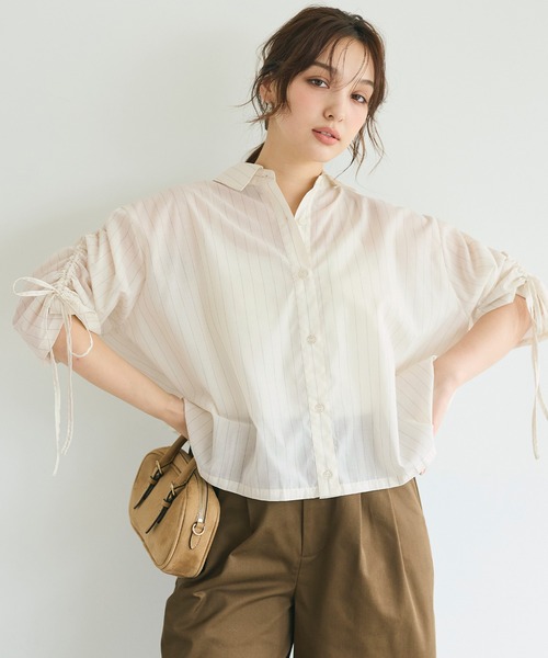 coca(coca)(コカ)の「シアー袖シャーリングシャツ(シャツ/ブラウス・レディース・ホワイト/ブラウン・L/M/S)」の7枚目の写真