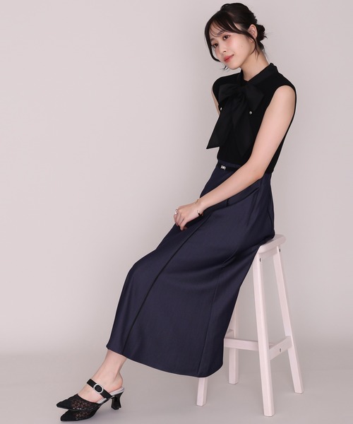 MISCH MASCH（ミッシュマッシュ）の「2026秋冬新作 ボウタイフレンチスリーブデニムドッキングワンピース（ワンピース・レディース・ブラック・ﾌﾘ-）」の15枚目の写真